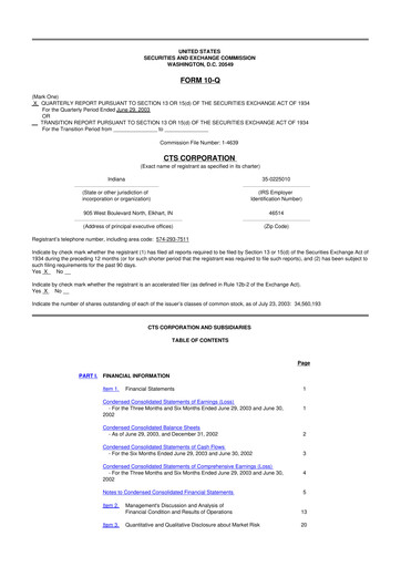 Miniature CTS Corporation 10-Q Rapport trimestriel  
