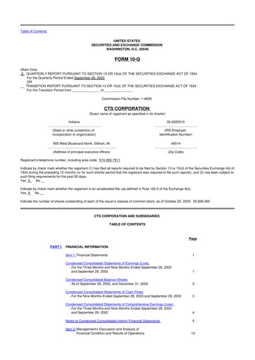 Miniature CTS Corporation 10-Q Rapport trimestriel  