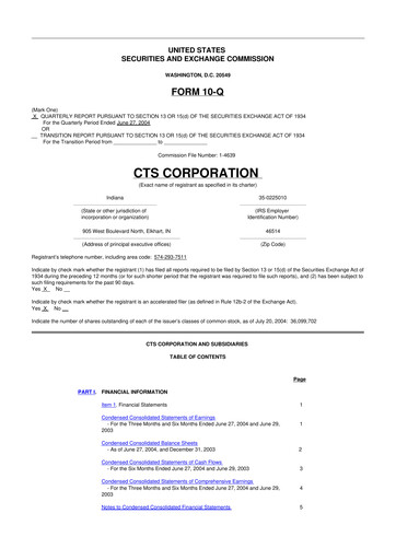 Miniature CTS Corporation 10-Q Rapport trimestriel  
