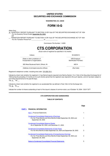 Miniature CTS Corporation 10-Q Rapport trimestriel  