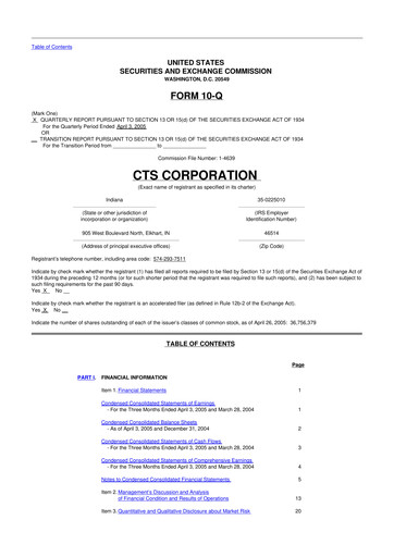 Miniature CTS Corporation 10-Q Rapport trimestriel  
