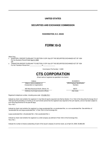 Miniature CTS Corporation 10-Q Rapport trimestriel  