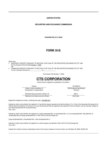 Miniature CTS Corporation 10-Q Rapport trimestriel  