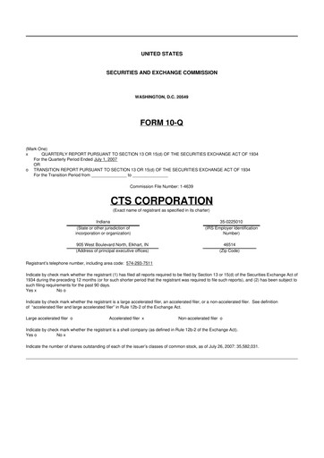 Miniature CTS Corporation 10-Q Rapport trimestriel  