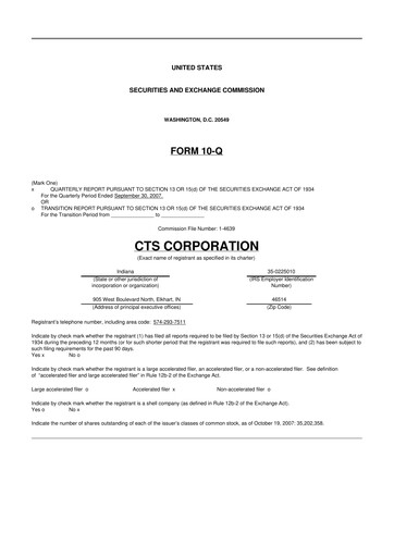 Miniature CTS Corporation 10-Q Rapport trimestriel  