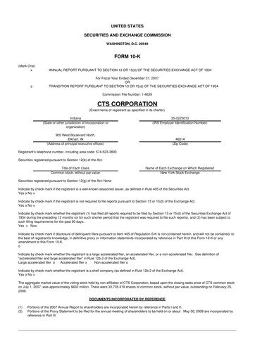 Miniature CTS Corporation 10-K Rapport annuel 
