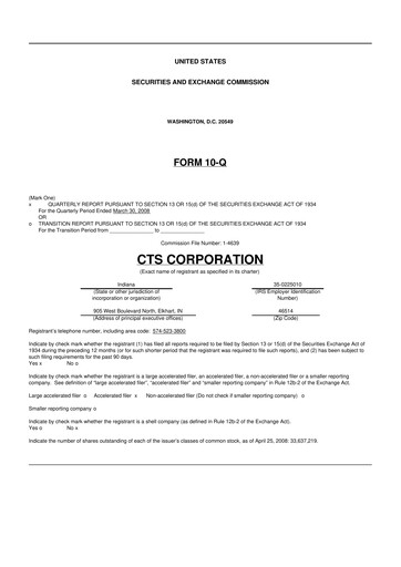 Miniature CTS Corporation 10-Q Rapport trimestriel  