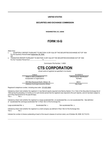 Miniature CTS Corporation 10-Q Rapport trimestriel  