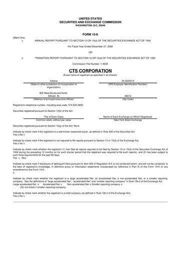 Miniature CTS Corporation 10-K Rapport annuel 