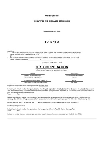 Miniature CTS Corporation 10-Q Rapport trimestriel  