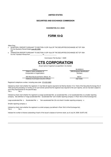 Miniature CTS Corporation 10-Q Rapport trimestriel  