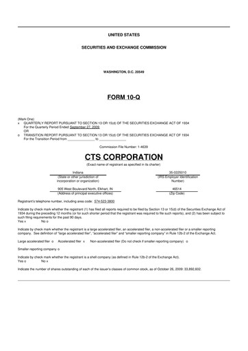 Miniature CTS Corporation 10-Q Rapport trimestriel  