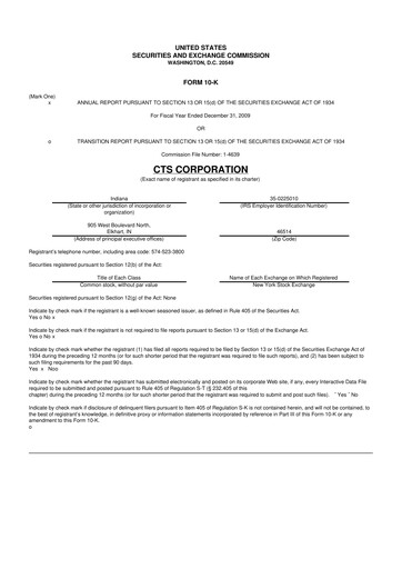 Miniature CTS Corporation 10-K Rapport annuel 