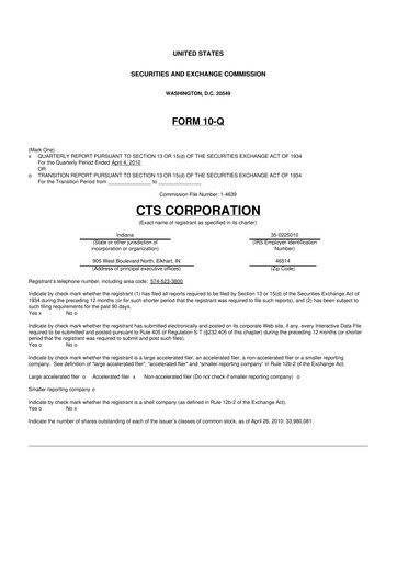 Miniature CTS Corporation 10-Q Rapport trimestriel  