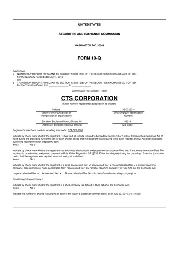 Miniature CTS Corporation 10-Q Rapport trimestriel  