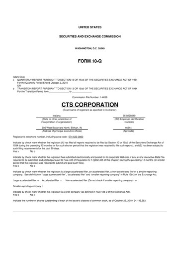 Miniature CTS Corporation 10-Q Rapport trimestriel  