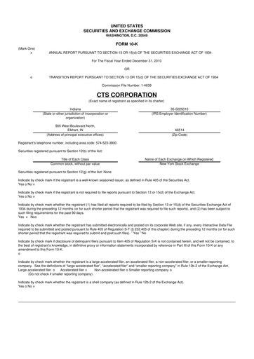 Miniature CTS Corporation 10-K Rapport annuel 