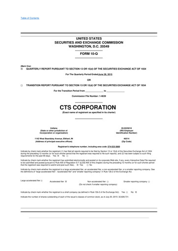 Miniature CTS Corporation 10-Q Rapport trimestriel 2015 
