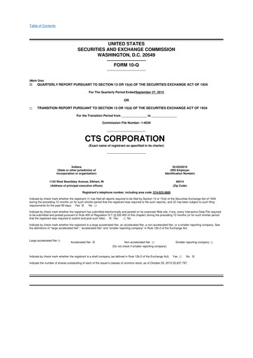 Miniature CTS Corporation 10-Q Rapport trimestriel 2015 