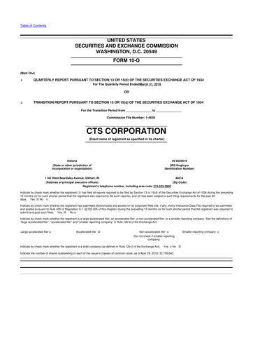 Miniature CTS Corporation 10-Q Rapport trimestriel 2016 