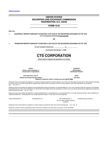 Miniature CTS Corporation 10-Q Rapport trimestriel 2016 