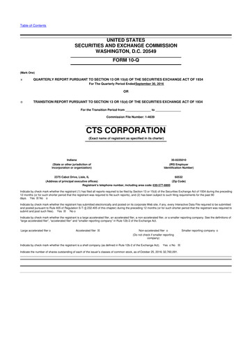 Miniature CTS Corporation 10-Q Rapport trimestriel 2016 