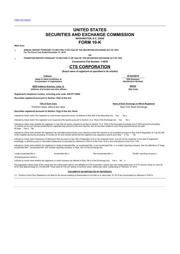 Thumbnail CTS Corporation 10-K Annual Report 2018