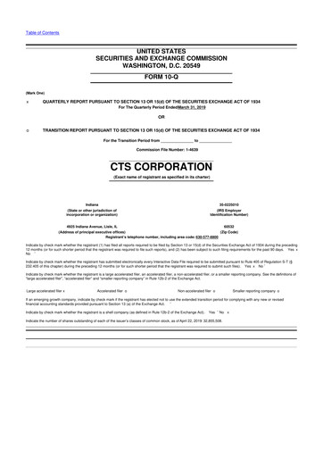 Miniature CTS Corporation 10-Q Rapport trimestriel 2019 