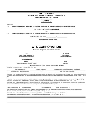 Miniature CTS Corporation 10-Q Rapport trimestriel 2019 