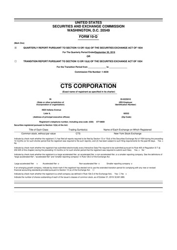Miniature CTS Corporation 10-Q Rapport trimestriel 2019 