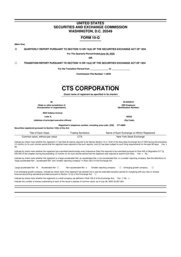 Miniature CTS Corporation 10-Q Rapport trimestriel 2020 