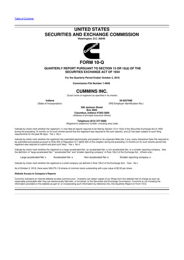 Vorschaubild Cummins
 10-Q Quartalsbericht 2016 