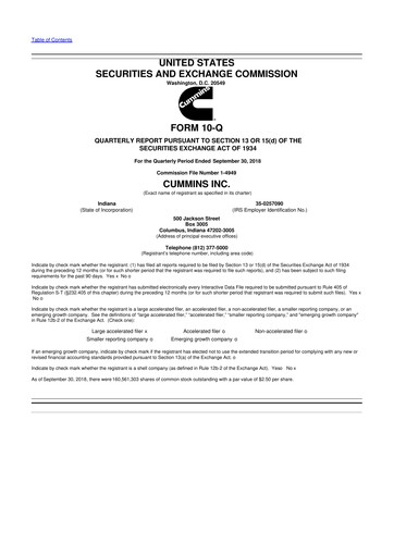 Thumbnail Cummins
 10-Q Quarterly Report FY 