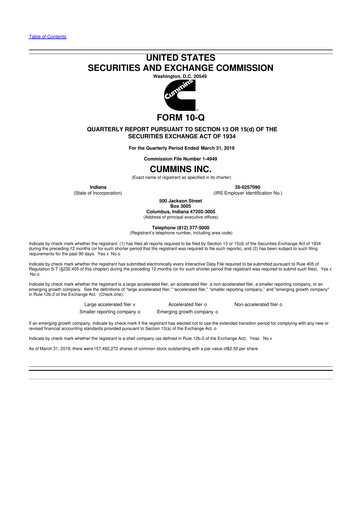Thumbnail Cummins
 10-Q Quarterly Report FY 