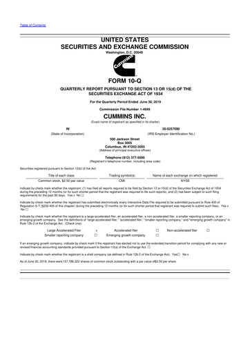 Thumbnail Cummins
 10-Q Quarterly Report FY 
