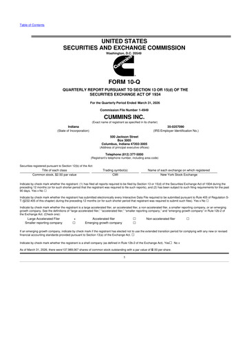 Thumbnail Cummins
 10-Q Quarterly Report FY 