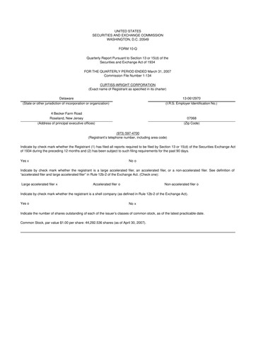 Thumbnail Curtiss-Wright
 10-Q Quarterly Report FY 