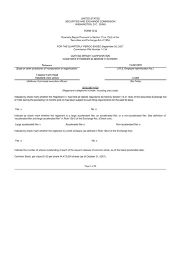 Thumbnail Curtiss-Wright
 10-Q Quarterly Report FY 