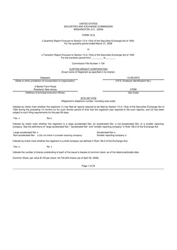 Thumbnail Curtiss-Wright
 10-Q Quarterly Report FY 