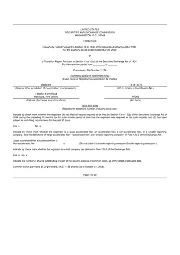 Thumbnail Curtiss-Wright
 10-Q Quarterly Report FY 