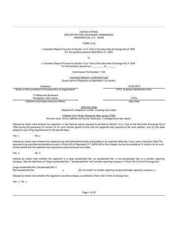 Thumbnail Curtiss-Wright
 10-Q Quarterly Report FY 