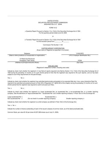 Thumbnail Curtiss-Wright
 10-Q Quarterly Report FY 