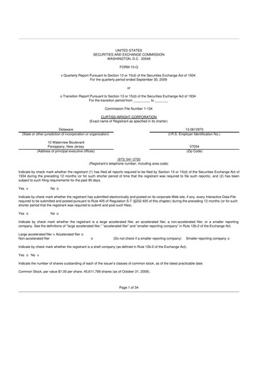 Thumbnail Curtiss-Wright
 10-Q Quarterly Report FY 