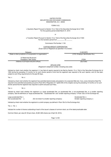 Thumbnail Curtiss-Wright
 10-Q Quarterly Report FY 