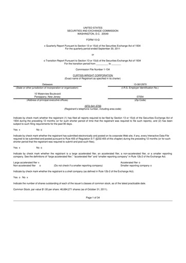 Thumbnail Curtiss-Wright
 10-Q Quarterly Report FY2011 