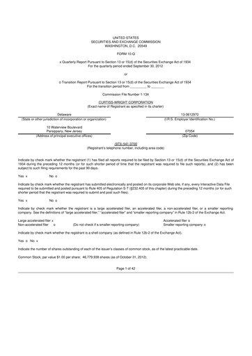 Thumbnail Curtiss-Wright
 10-Q Quarterly Report FY2012 