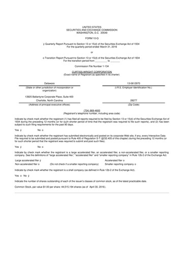 Thumbnail Curtiss-Wright
 10-Q Quarterly Report FY2016 