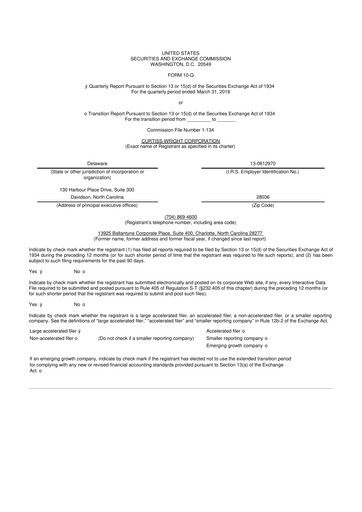 Thumbnail Curtiss-Wright
 10-Q Quarterly Report FY2018 