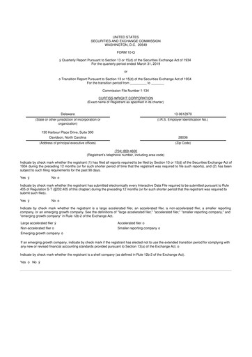 Thumbnail Curtiss-Wright
 10-Q Quarterly Report FY2019 