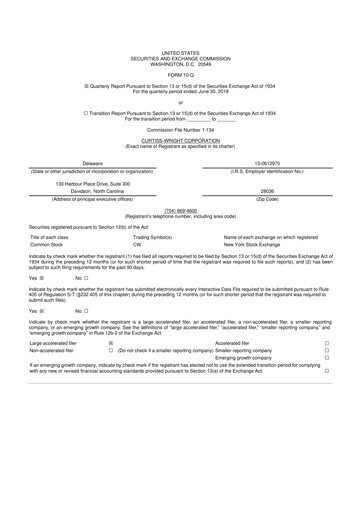 Thumbnail Curtiss-Wright
 10-Q Quarterly Report FY2019 
